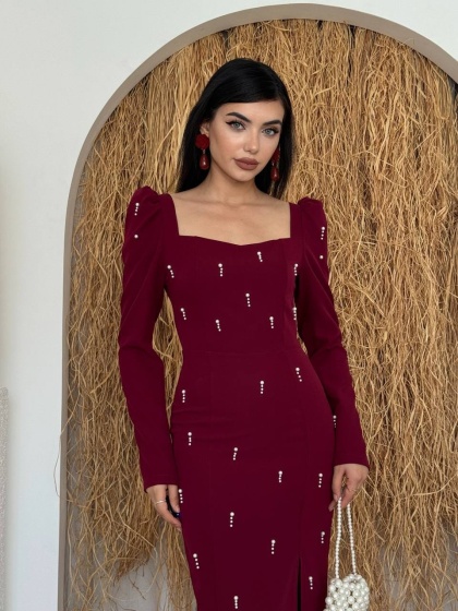 Rochie eleganta lunga accesorizata cu perlute - Img 4