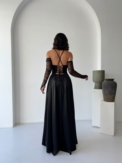 Rochie eleganta lunga cu accesoriu manusi - Img 3
