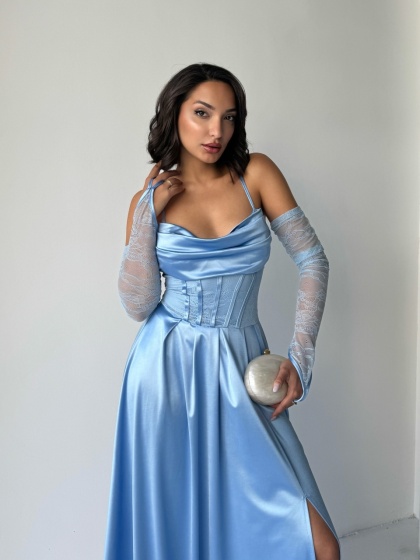 Rochie eleganta lunga cu accesoriu manusi