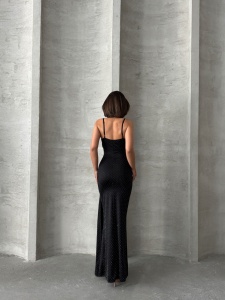 Rochie eleganta lunga cu bretele accesorizata cu strasuri - Img 4