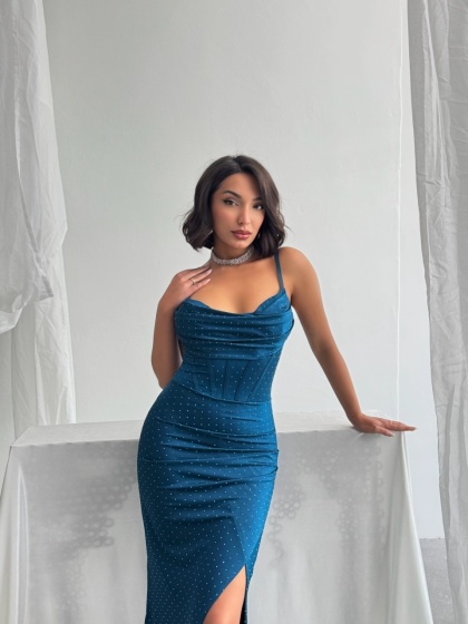 Rochie eleganta lunga cu bretele si strasuri - Img 6