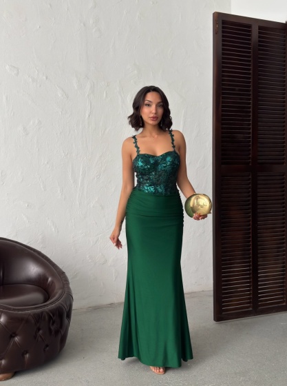 Rochie eleganta lunga cu broderie florală și paiete - Img 7