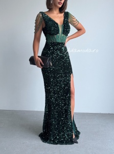 Rochie eleganta lunga cu paiete si lantisoare pe umeri - Img 3