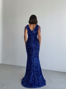 Rochie eleganta lunga cu paiete si lantisoare pe umeri - Img 2