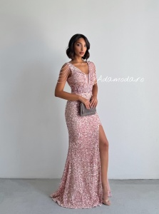 Rochie eleganta lunga cu paiete si lantisoare pe umeri - Img 6