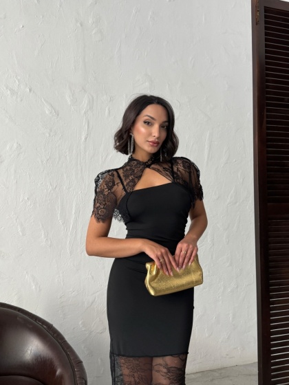 Rochie eleganta lunga din dantela cu accesoriu pe umeri - Img 7