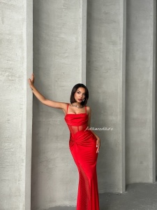 Rochie eleganta lunga din lycra cu tul accesorizata cu strasuri - Img 6