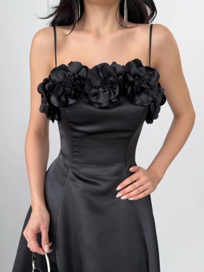 Rochie eleganta lunga din satin cu detalii florale - Img 6