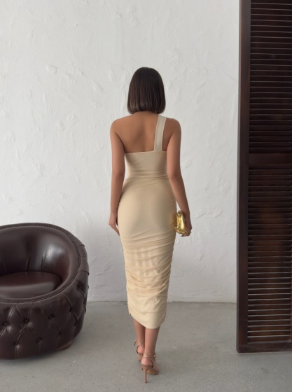 Rochie eleganta lunga din tull pe umar - Img 3