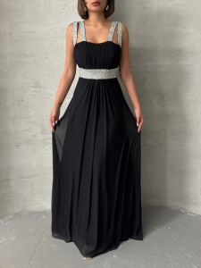 Rochie eleganta lunga din voal accesorizata cu strasuri - Img 1