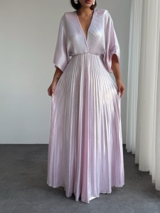 Rochie eleganta lunga plisata cu aspect lucios - Img 4