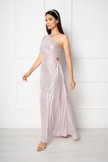 Rochie eleganta lunga plisata cu aspect lucios - Img 3