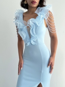 Rochie eleganta lunga tip sirena accesorizata cu lantisoare - Img 3