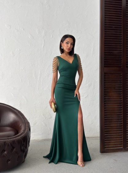 Rochie eleganta lunga tip sirena accesorizata cu lantisoare - Img 2