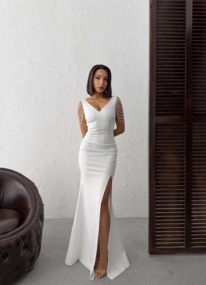 Rochie eleganta lunga tip sirena accesorizata cu lantisoare - Img 3