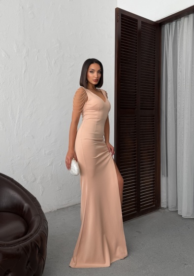 Rochie eleganta lunga tip sirena accesorizata cu lantisoare - Img 5