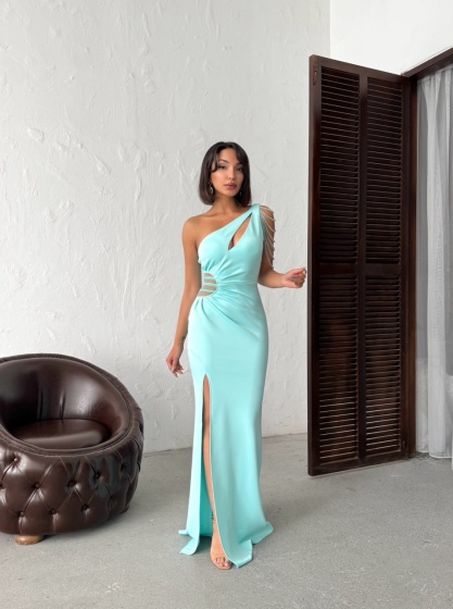 Rochie eleganta lunga tip sirena accesorizata cu lantisoare - Img 5