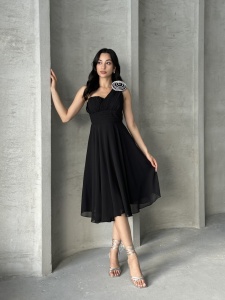 Rochie eleganta midi din voal cu accesorizata cu pampon - Img 3