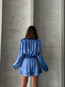 Rochie eleganta scurta cu maneca lunga si cordon in talie - Img 2