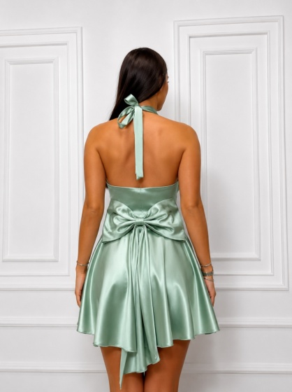 Rochie eleganta scurta din satin cu funda la spate - Img 3