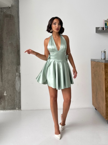 Rochie eleganta scurta din satin cu funda la spate - Img 4