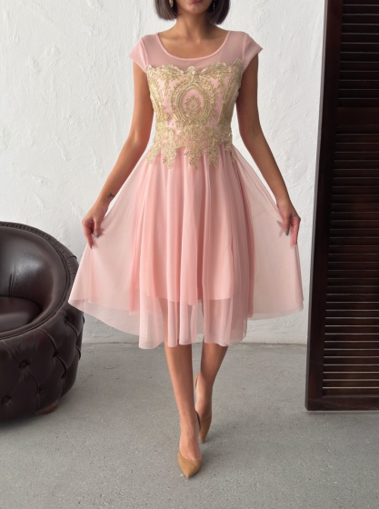 Rochie eleganta scurtă din tull cu insertii aurii - Img 3