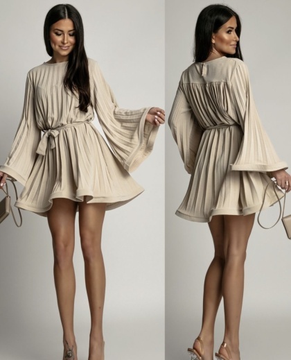 Rochie eleganta scurta plisata cu maneca tip clopot - Img 4