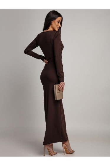 Rochie lungă din lycra cu decolteu în V, și accesoriu metalic în talie. - Img 4