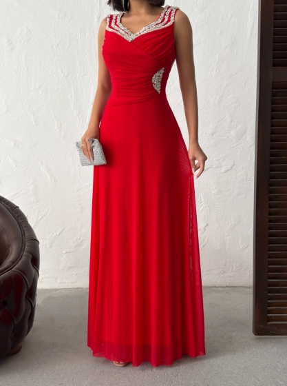 Rochie lunga din tull accesorizata cu strasuri - Img 3