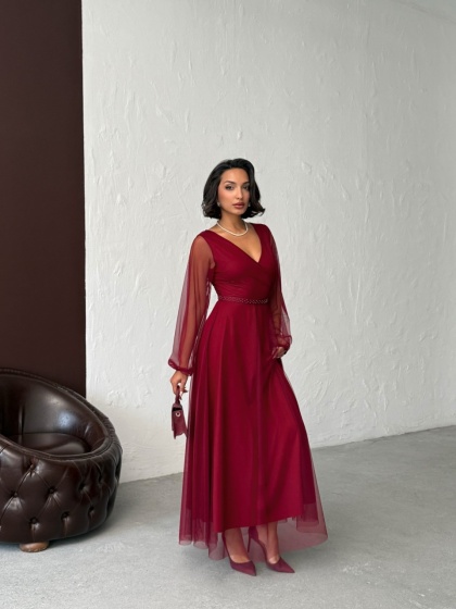 Rochie lunga din tull cu accesoriu in talie - Img 8