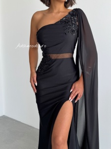 Rochie lunga eleganta cu detalii din paiete si trena fluida pe maneca - Img 5