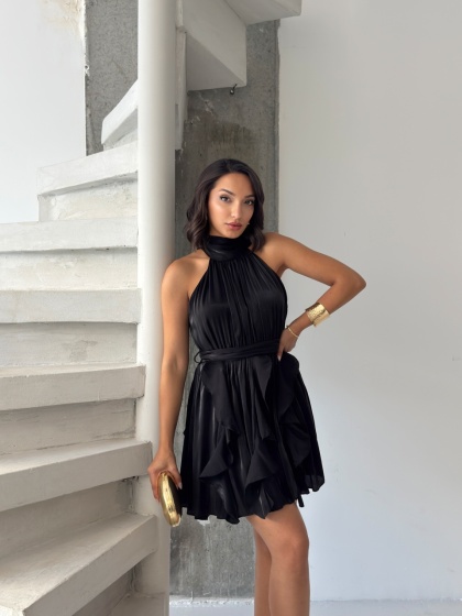 Rochie scurtă elegantă din satin cu falduri - Img 2