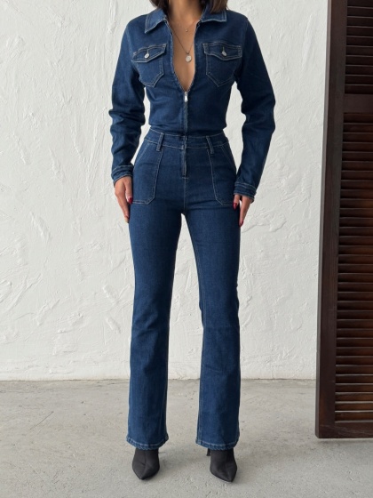 Salopeta din denim elastic cu fermoar - Img 3