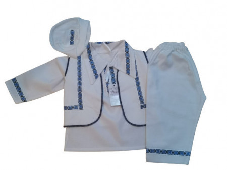 COMPLEU TRADITIONAL BAIETEL ALB CU BRODERIE,MARIME 0-3 LUNI,3-6LUNI,ALBASTRU-NEGRU,03