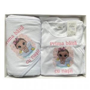 Set prima baita, Bebelusul in cadita, roz, 3 piese, en gros
