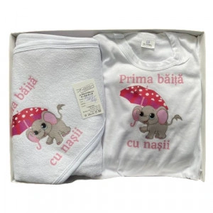 Set prima baita, Elefantica cu umbrela, roz, 3 piese, en gros
