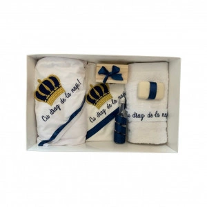 Trusou Botez cu Broderie Coroana cu mesaj, bleumarin/auriu, en gros