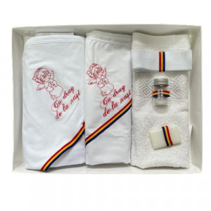 Trusou de botez, 6 piese Baby Ingeras brodat ,traditional rosu