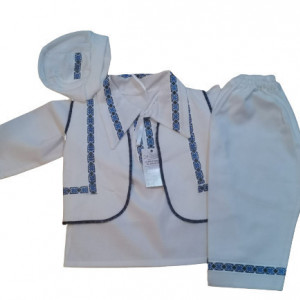 COMPLEU TRADITIONAL BAIETEL ALB CU BRODERIE,MARIME 0-3 LUNI,3-6LUNI,ALBASTRU-NEGRU,03
