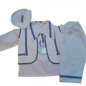 COMPLEU TRADITIONAL BAIETEL ALB CU BRODERIE,MARIME 0-3 LUNI,3-6LUNI,ALBASTRU-NEGRU,03