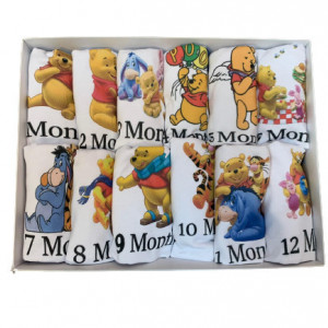 Set body bebe Ursuletul Winniei, 12 piese, 1-12 luni, baieti, maiou, en gros
