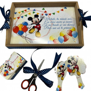 Tavita de turta, 5 piese, Mickey cu baloane, bleumarin