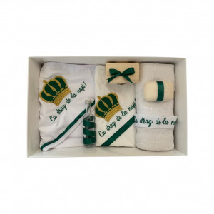 Trusou Botez cu Broderie Coroana cu mesaj, verde/auriu, en gros