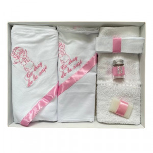 Trusou de botez, 6 piese Baby Ingeras brodat, roz