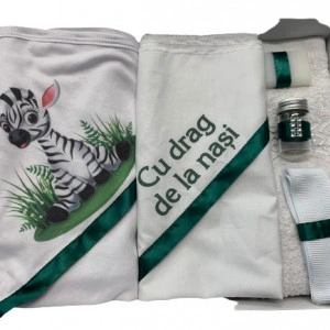 Trusou de botez, 6 piese, Zebra, imprimat, en gros