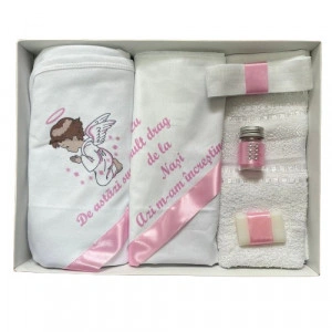 Trusou de botez, 6 piese Ingeras imprimat, roz