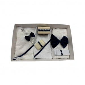 Trusou de botez 7 piese, funda catifea bleumarin 02