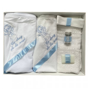 Trusou de botez, 6 piese Baby Ingeras brodat, bleu