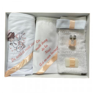 Trusou de botez, 6 piese Ingeras imprimat, roz somon