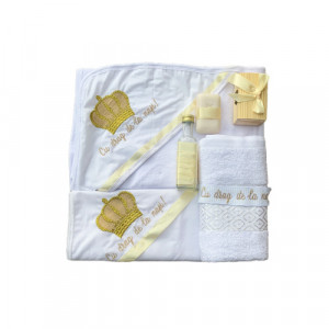 Trusou Botez cu broderie coroană Prinț, 7 Piese, Crem, en gros
